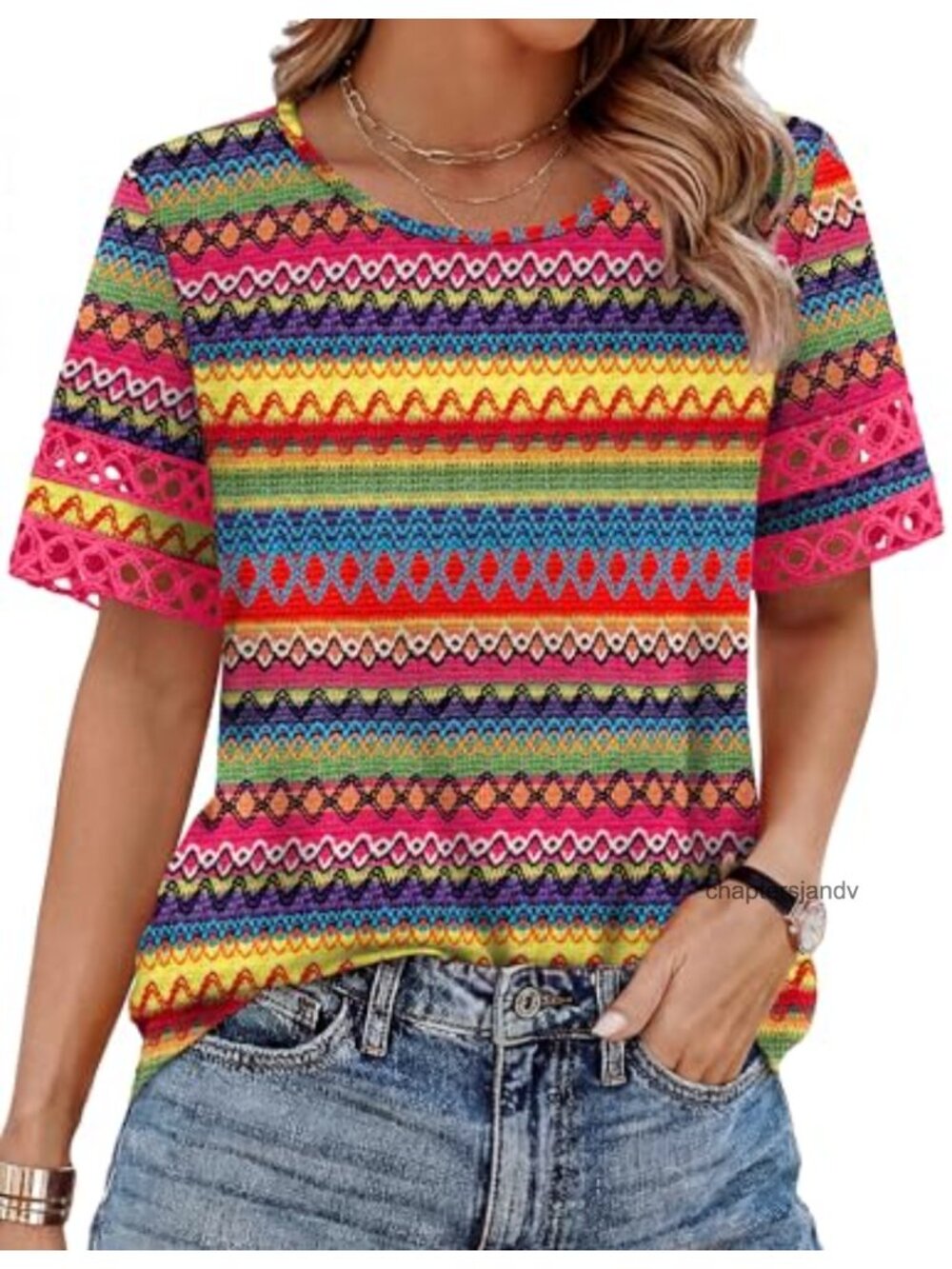 Women's Short Sleeve Color Block Blouse Dressy Casual Summer Top